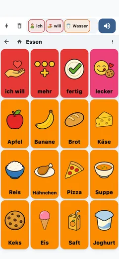 Die Essen-Tafel auf einem Handy mit einem Satz in der Satzleiste