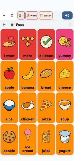 The Food board on a phone, with a sentence in the sentence bar