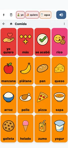 El tablero de comida en un teléfono, con una frase en la barra de frases