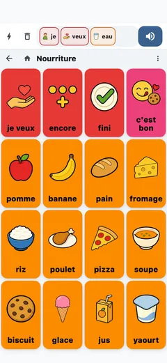Le tableau des aliments sur un téléphone, avec une phrase dans la barre de phrase