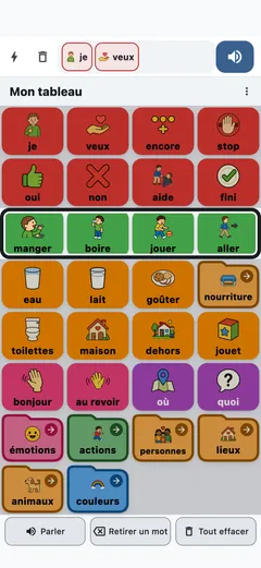 Balayage par contacteur sur un téléphone : une ligne de boutons est mise en évidence