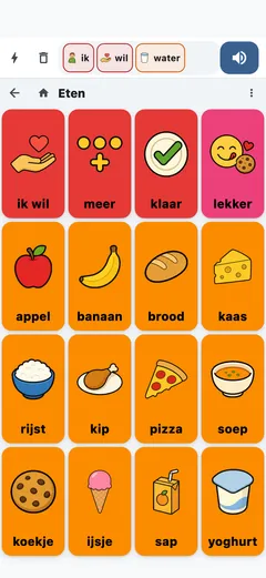 Het eten-bord op een telefoon, met een zin in de zinsbalk