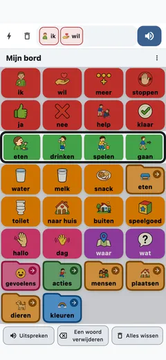 Scannen met schakelaar op een telefoon: één rij knoppen is gemarkeerd