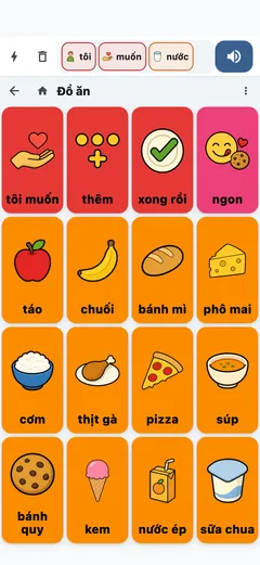 Bảng đồ ăn trên điện thoại, với một câu trong thanh câu